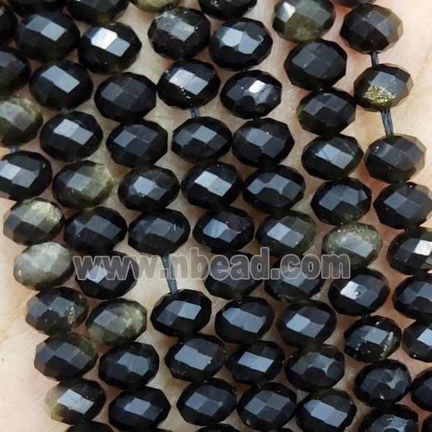 Natural Obsidian Beads Gold Spot Faceted Rondelle
