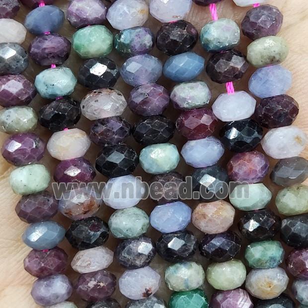 Natural Ruby And Sapphire Beads Multicolor Faceted Rondelle