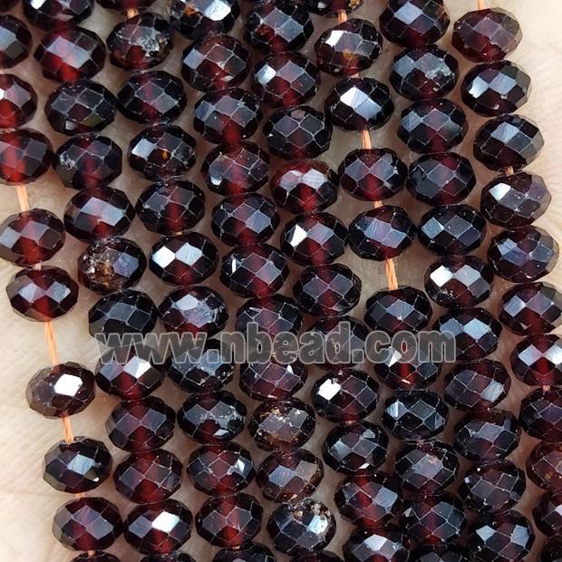 Natural Garnet Beads Dard Red Faceted Rondelle