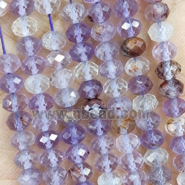 Natural Phantom Quartz Beads Purple Faceted Rondelle
