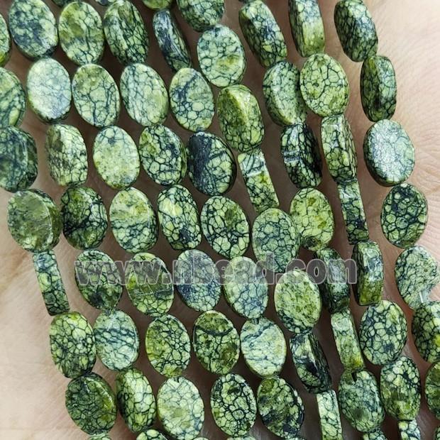 Green Snowflake Jasper Oval Beads