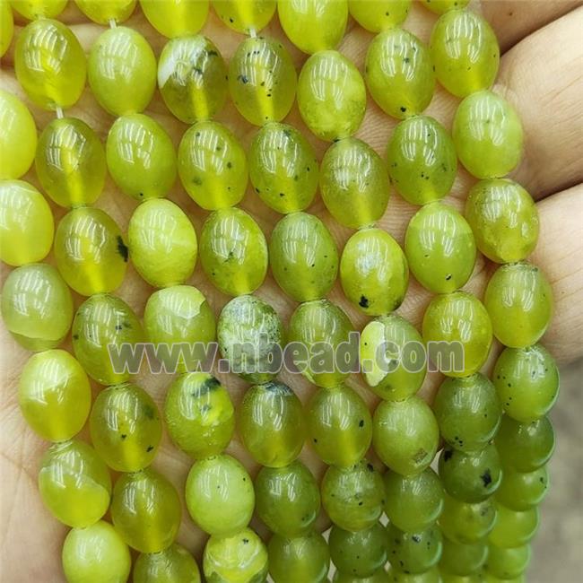 Natural Koren Jadeite Rice Beads Green Barrel