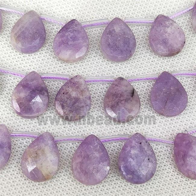 Natural Lepidolite Beads Purple Faceted Teardrop Topdrilled