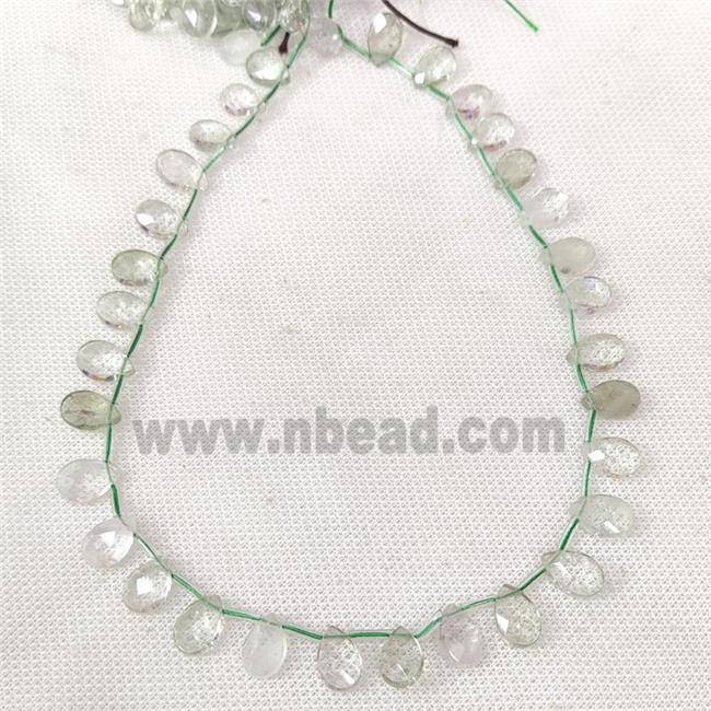 Natural Green Quartz Beads Faceted Teardrop Topdrilled