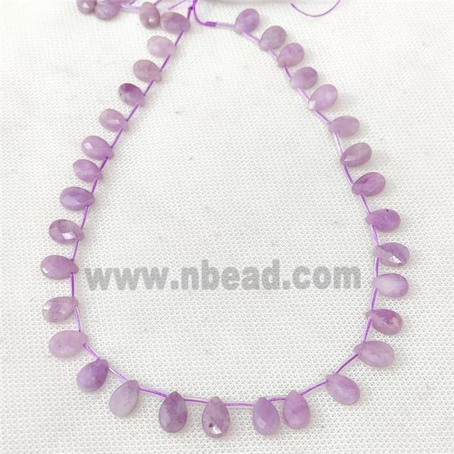 Natural Lepidolite Beads Purple Faceted Teardrop Topdrilled