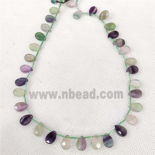 Natural Fluorite Beads Multicolor Faceted Teardrop Topdrilled