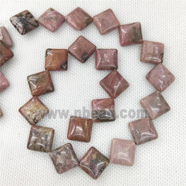 Natural Rhodonite Beads Pink Square Corner-Drilled