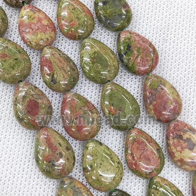 Natural Unakite Teardrop Beads Red Green