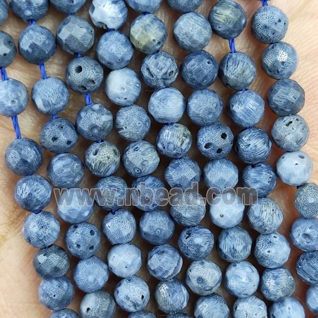 Blue Coral Fossil Beads Faceted Round