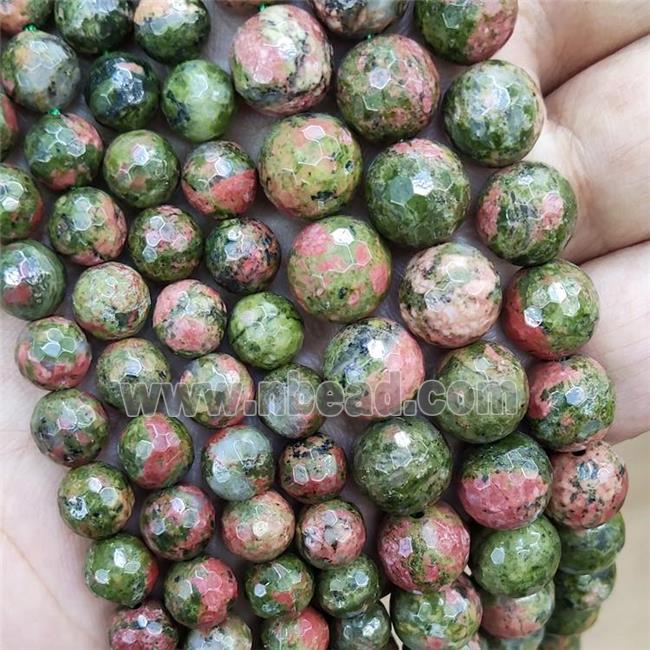 Natural Unakite Beads Green Red Faceted Round
