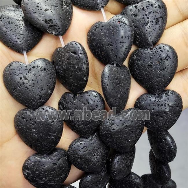 Black Lave Stone Heart Beads