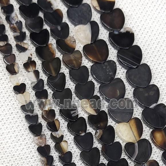 Natural Black Agate Heart Beads