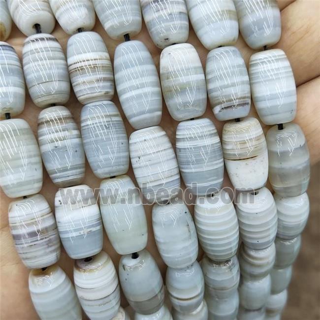 Natural Bands Agate Barrel Beads White Stripe