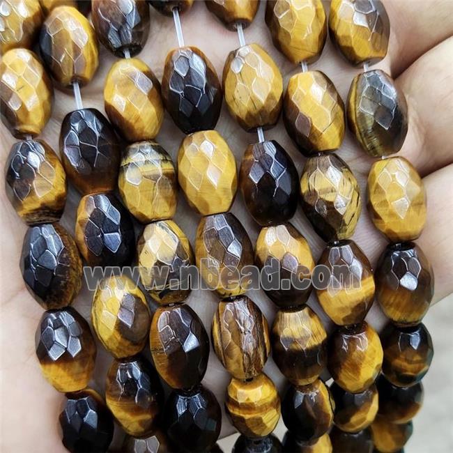 Natural Tiger Eye Stone Beads Faceted Barrel Yellow
