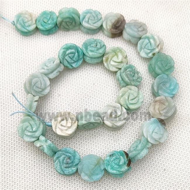 Natural Teal Amazonite Flower Beads Carved