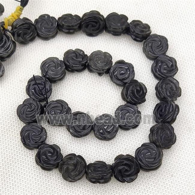 Natural Black Obsidian Flower Beads Carved