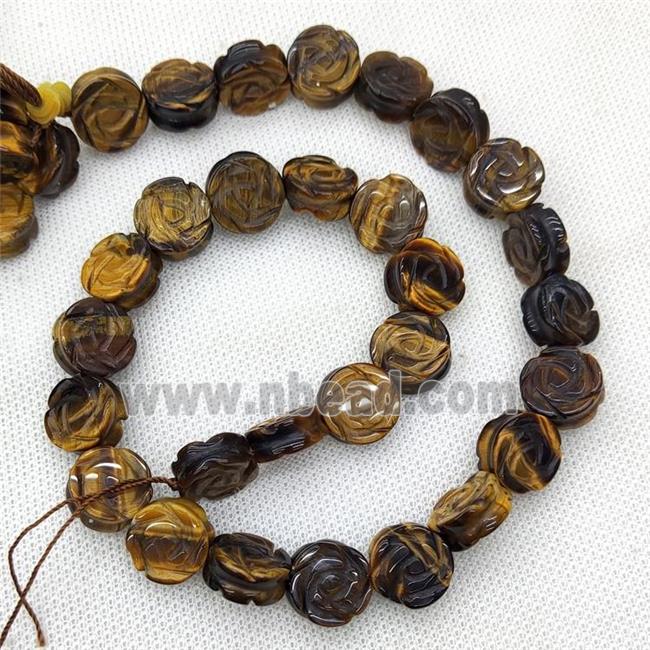 Natural Tiger Eye Stone Flower Beads Carved