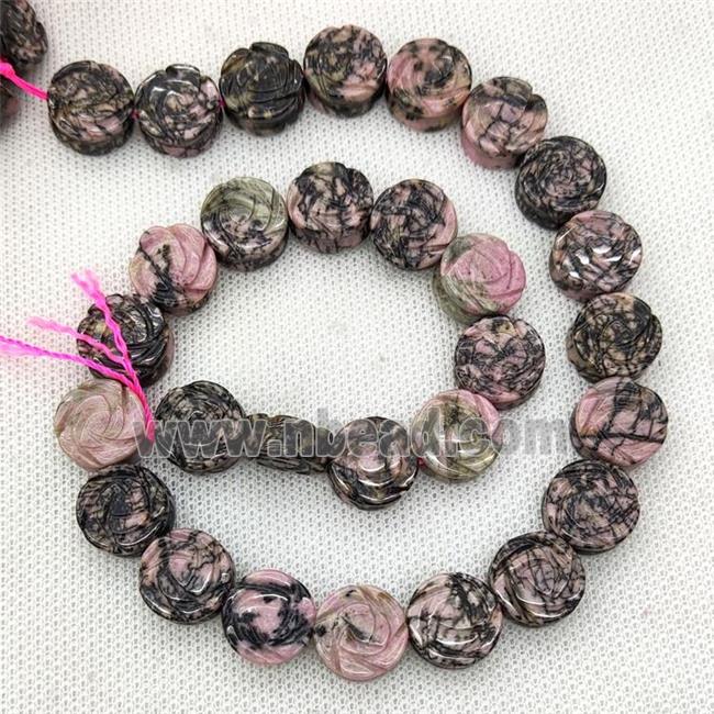 Natural Chinese Rhodonite Flower Beads Pink Carved