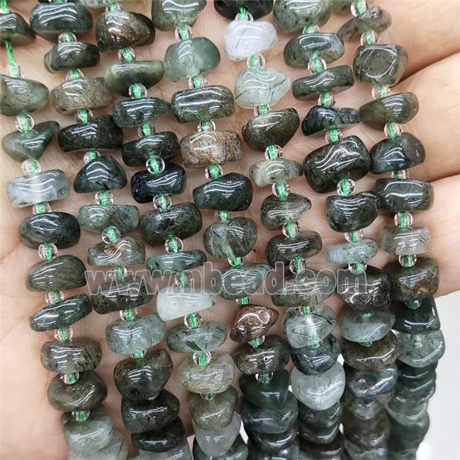 Natural Green Rutilated Quartz Spacer Beads Freeform Chips