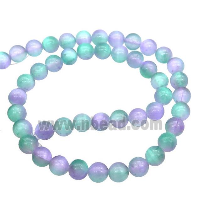 Selenite Beads Green Purple Dye Smooth Round