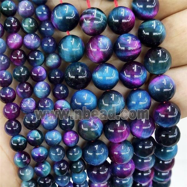 Natural Tiger Eye Stone Beads Multicolor Dye Smooth Round