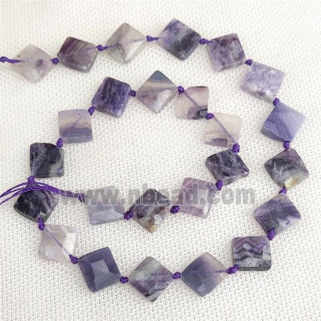 Natural Purple Fluorite Beads Faceted Square Corner-Drilled