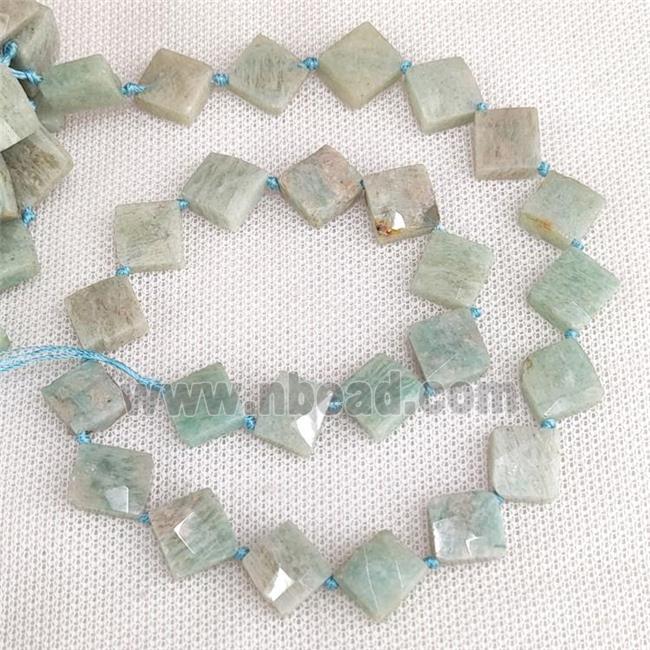 Natural Green Amazonite Beads Faceted Square Corner-Drilled