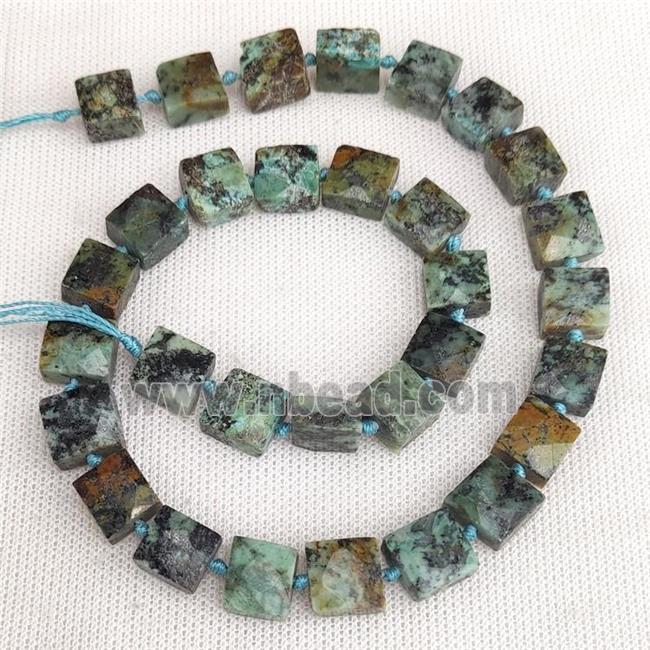 African Turquoise Beads Green Faceted Square