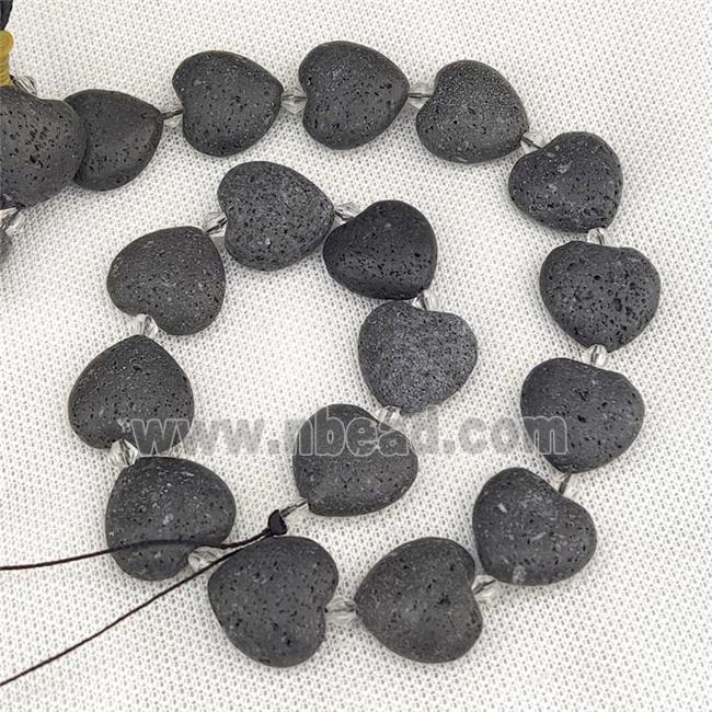 Lava Rock Heart Beads Black