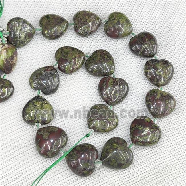 Natural Dragon Bloodstone Heart Beads Green