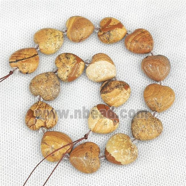 Natural Picture Jasper Heart Beads