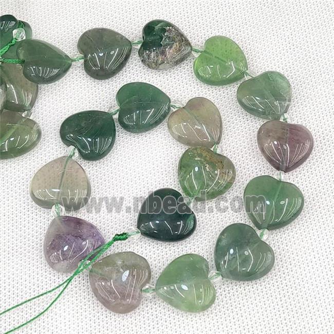 Natural Fluorite Heart Beads Green