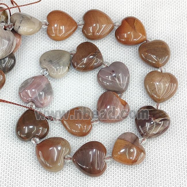 Natural Wood Petrified Jasper Beads Heart