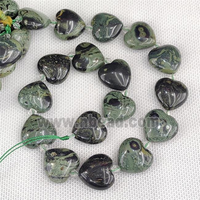 Natural Green Kambaba Jasper Heart Beads