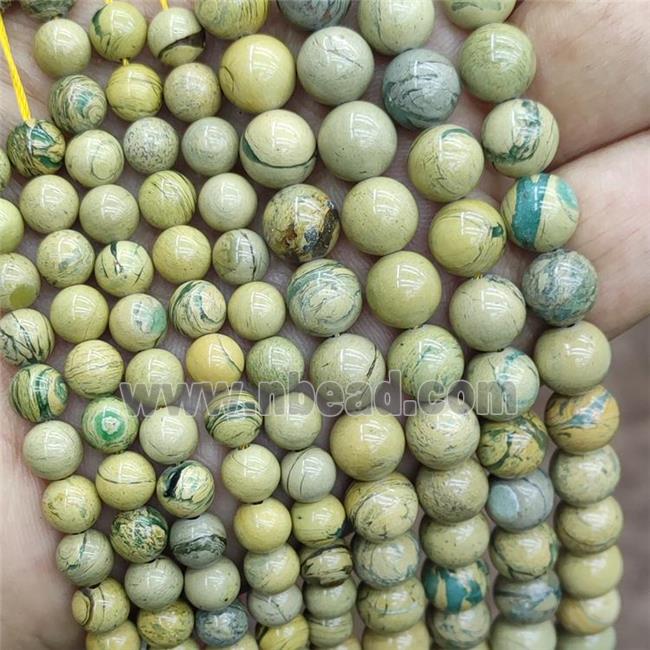 Natural Australian Verdite Beads Green Banded Smooth Round