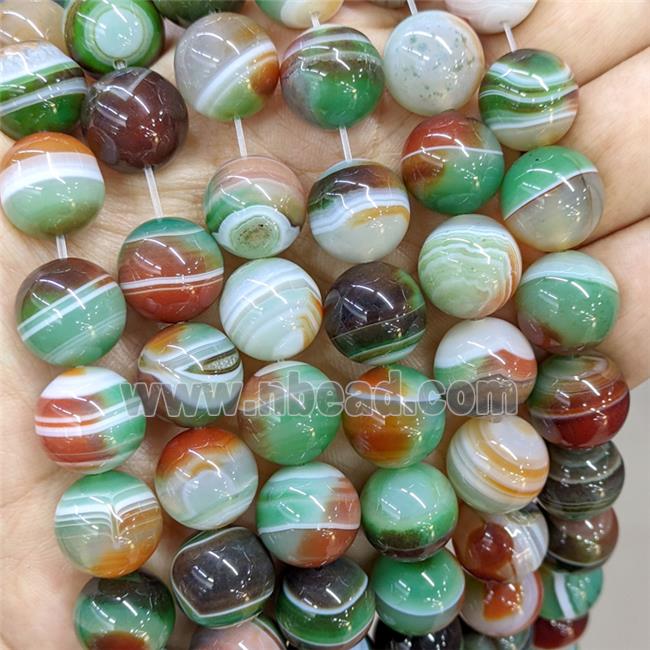 Natural Banded Agate Beads Red Green Dye Stripe Smootn Round