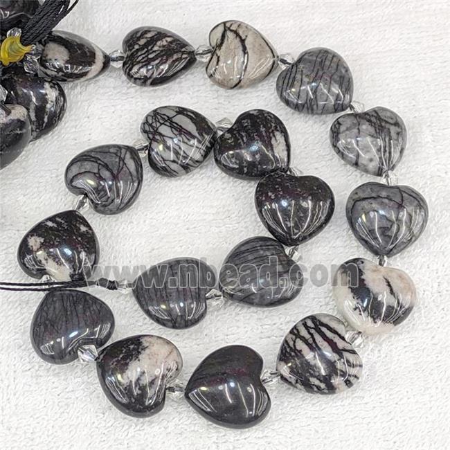 Black Silk Jasper Heart Beads