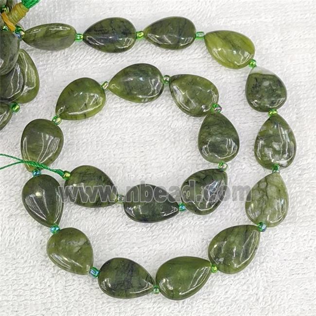 Chinese Taiwan Nephrite Jade Teardrop Beads Flat Green