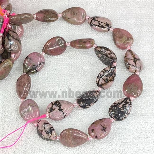 Natural Chinese Rhodonite Teardrop Beads Flat Pink