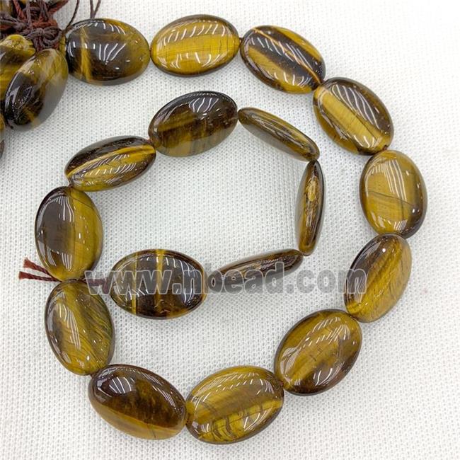 Natural Tiger Eye Stone Flat Oval Beads