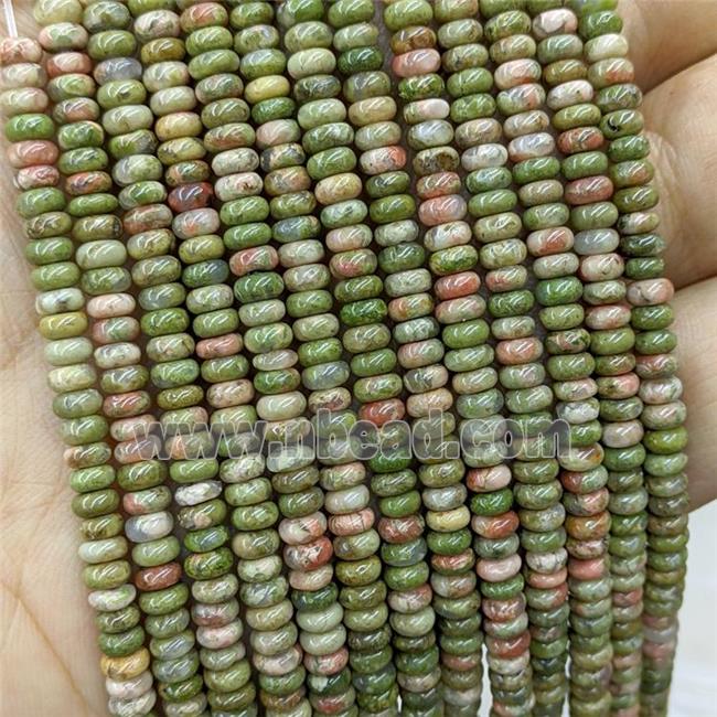 Natural Unakite Beads Green Smooth Rondelle