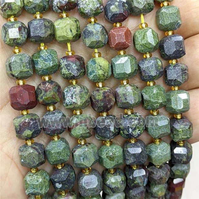 Natural Dragon Bloodstone Beads Green Faceted Cube