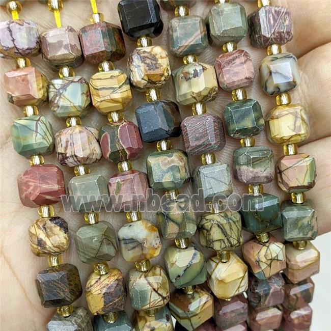 Natural Picasso Jasper Beads Multicolor Faceted Cube