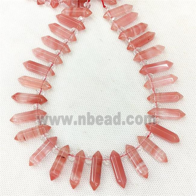 Red Synthetic Quartz Prism Beads