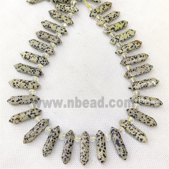 Natural Black Dalmatian Jasper Prism Beads