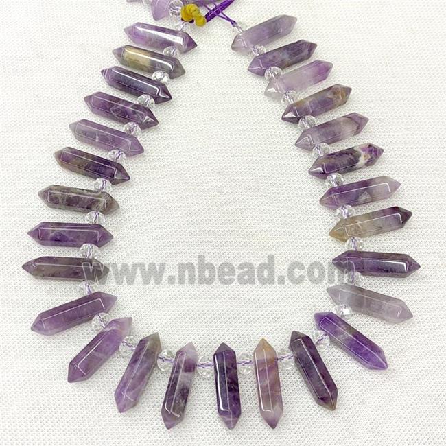 Natural Purple Amethyst Prism Beads Point
