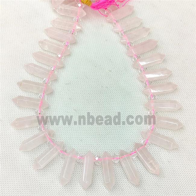 Natural Pink Rose Quartz Prism Beads