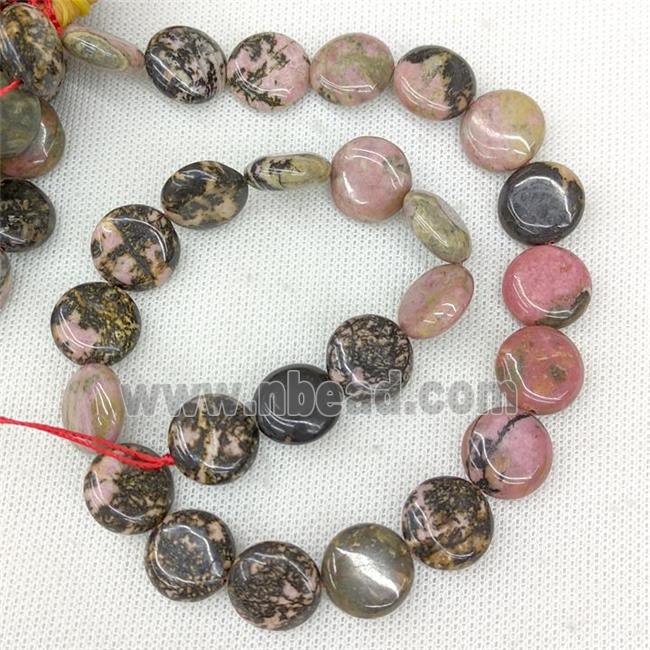 Natural Chinese Rhodonite Coin Beads Pink Circle