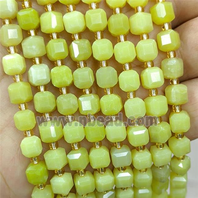Natural Lemon Jade Beads Olive Faceted Cube