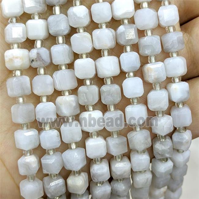 Natural White Crazy Lace Agate Beads Faceted Cube